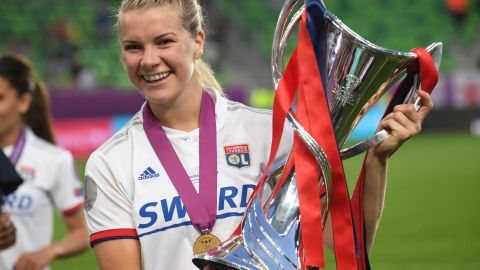 Ada Hegerberg celebrating Norway's UEFA Women's Champions League win.