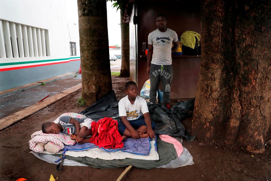 A family of Haitian migrants waits at an immigration center in Tapachula, Mexico, on May 29, 2019. 