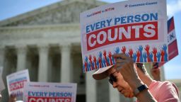 Demonstrators rally at the US Supreme Court in Washington, DC, on April 23, 2019, to protest a proposal to add a citizenship question in the 2020 Census. - In March 2018, US Secretary of Commerce Wilbur Ross announced he was going to reintroduce for the 2020 census a question on citizenship abandoned more than 60 years ago. The decision sparked an uproar among Democrats and defenders of migrants -- who have come under repeated attack from an administration that has made clamping down on illegal migration a hallmark as President Donald Trump seeks re-election in 2020. (Photo by MANDEL NGAN / AFP)        (Photo credit should read MANDEL NGAN/AFP/Getty Images)
