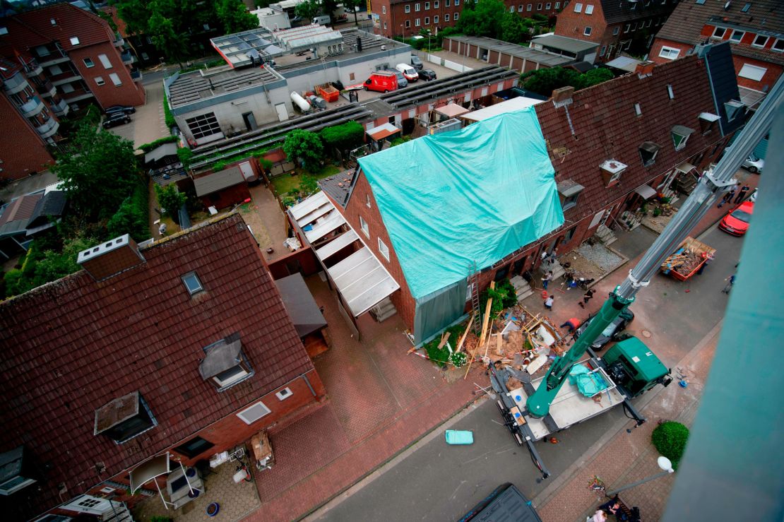 A tarp covers a damaged roof Wednesday in Bocholt in the wake of the storm.