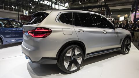 A BMW iX3 on display at the Beijing International Automotive Exhibition in 2018.