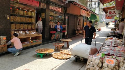 Sheung Wan is the epicenter of the trade in Chinese medicine and dried seafood in Hong Kong.