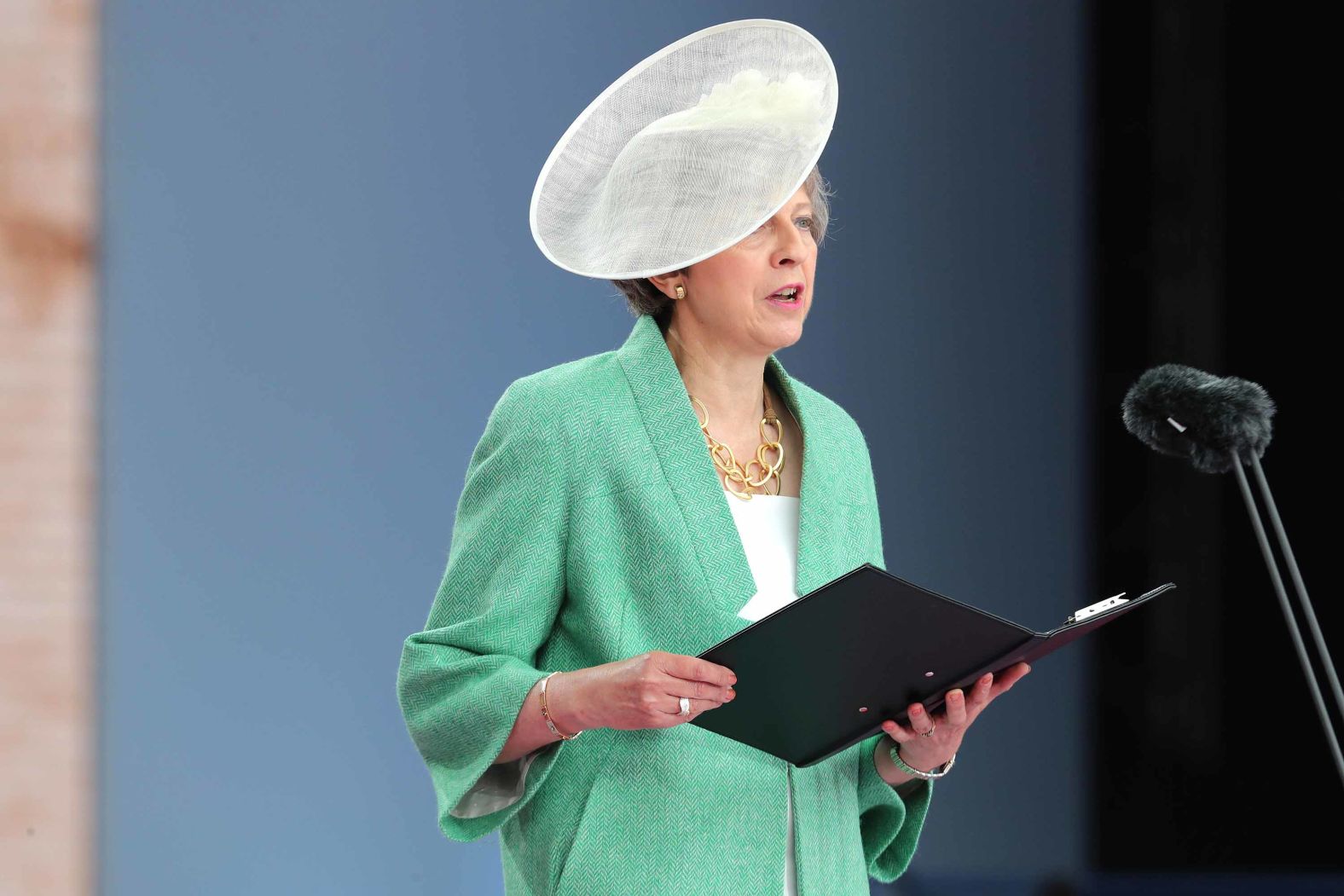 Britain's Prime Minister gives a reading in Portsmouth.