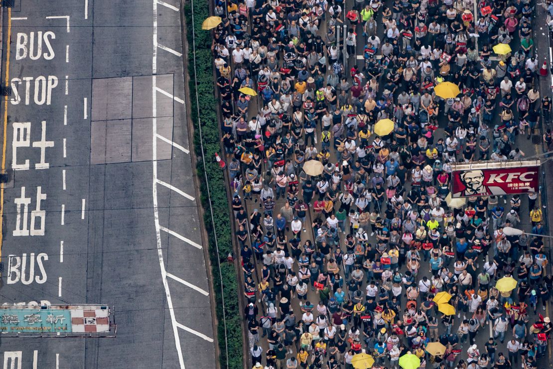 Protesters take part in a rally against the proposed extradition law on April 28, 2019, in Hong Kong.