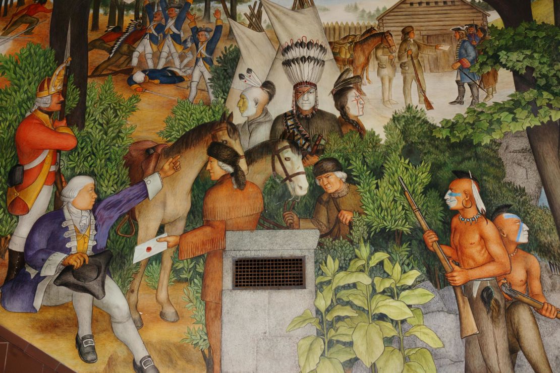 A portion of Victor Arnautoff's mural depicting Native Americans.