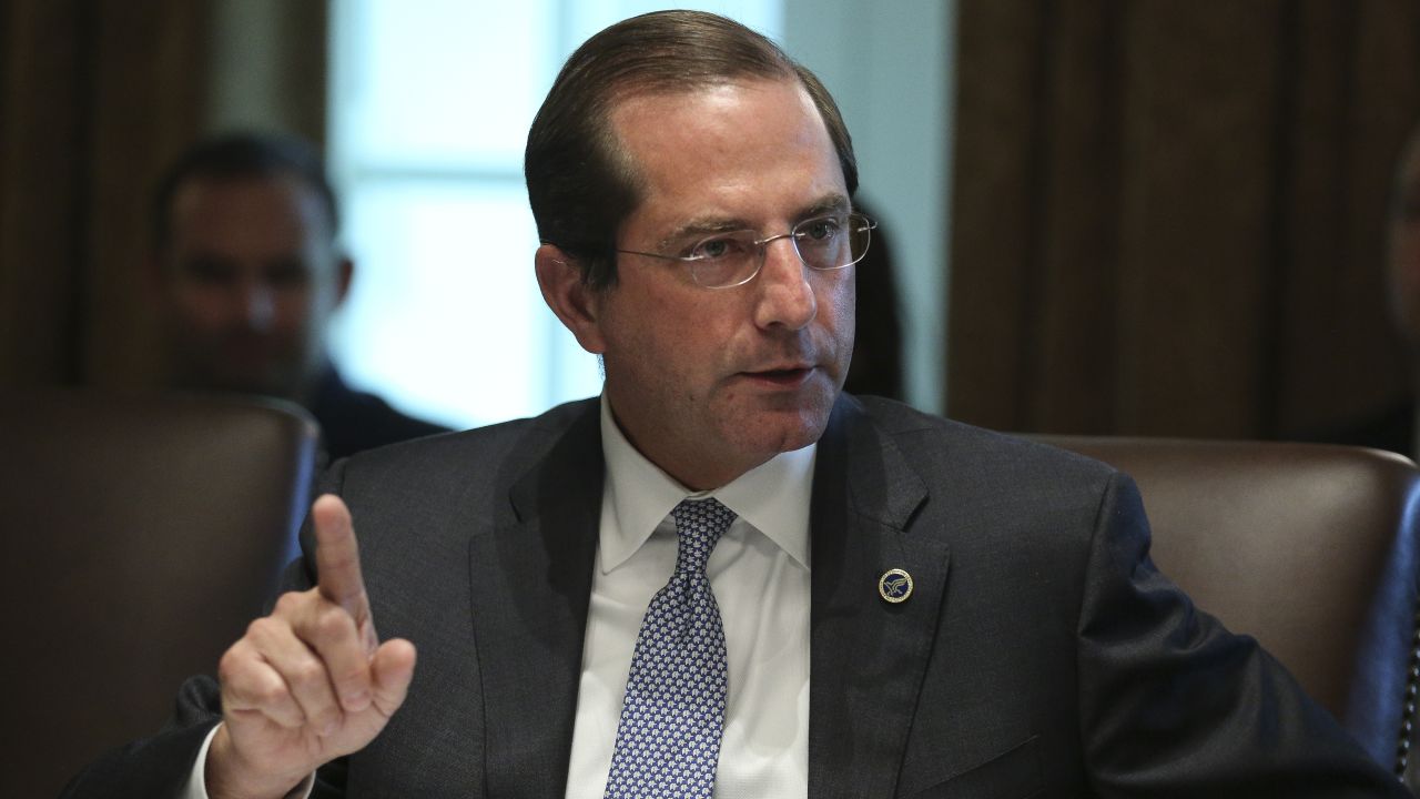 Secretary of Health and Humans Services Alex Azar speaks during a cabinet meeting in the Cabinet Room of the White House on August 16, 2018 in Washington, DC. (Photo by Oliver Contreras-Pool/Getty Images)