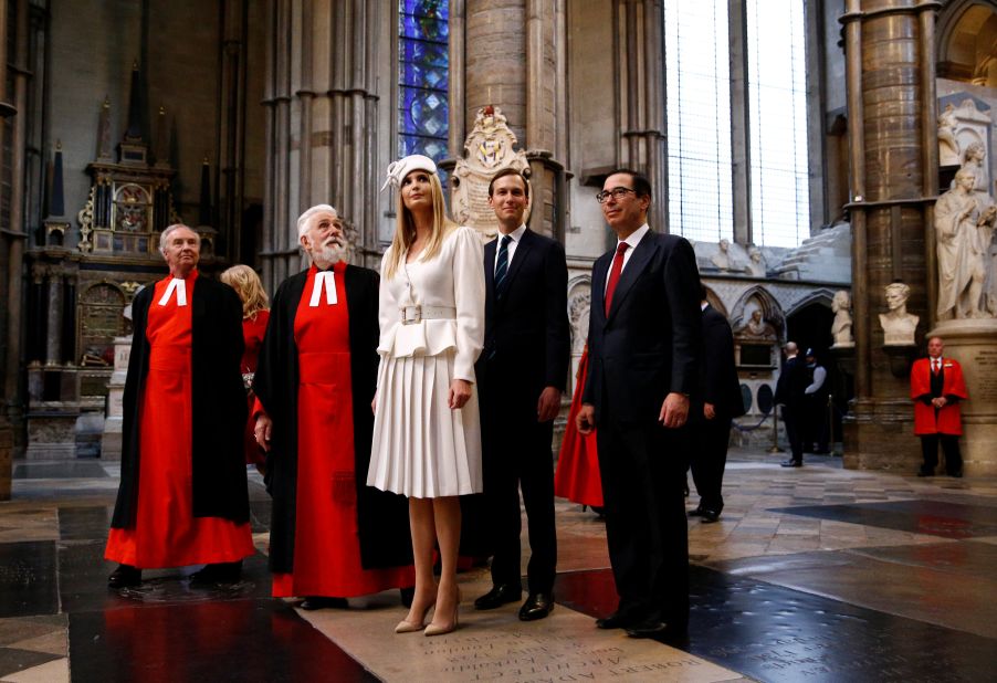Ivanka Trump wears a cream skirt-suit from Alessandra Rich -- a favorite of the Duchess of Cambridge and her sister, Pippa Middleton -- during a visit to Westminster Abbey.