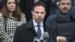 Attorney Josh Koskoff addresses the media after presenting arguments before the state Supreme Court in a lawsuit against Remington Arms in Hartford, Conn., Tuesday, Nov. 14, 2017.   A survivor and relatives of nine people killed in the shooting are trying to sue Remington Arms, the North Carolina company that made the AR-15-style rifle used to kill 20 first-graders and six educators at Sandy Hook Elementary School. A lower court dismissed the lawsuit.  (Cloe Poisson/The Courant via AP)