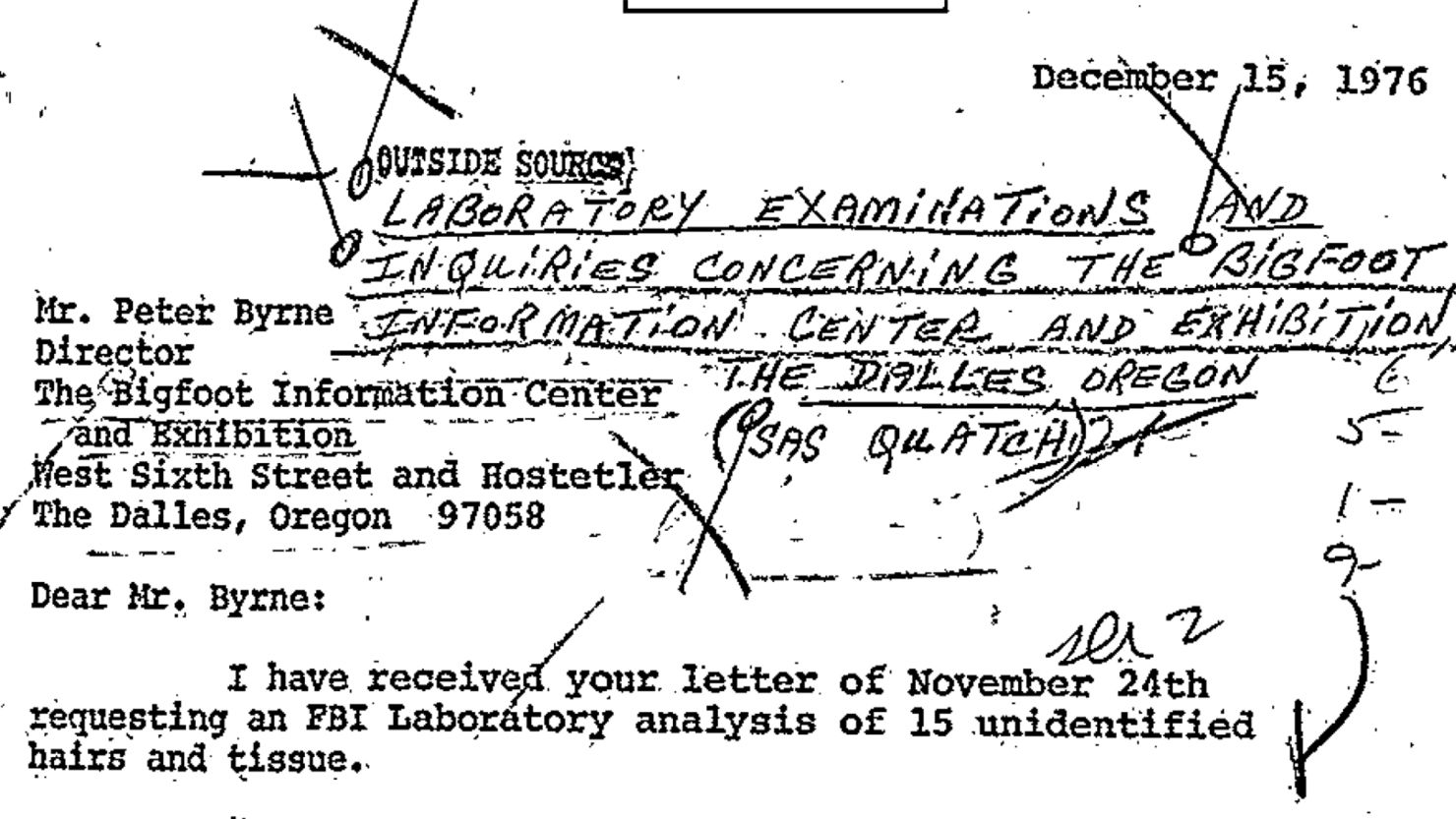 Bigfoot FBI 1970s files