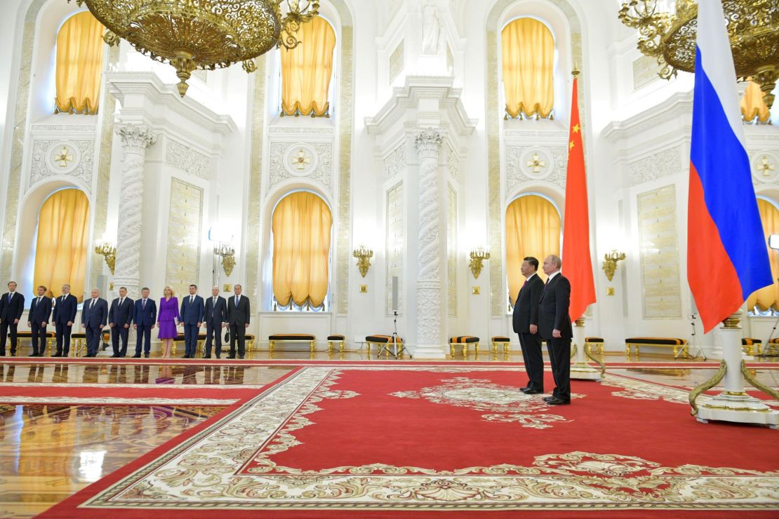 Russian President Vladimir Putin and Chinese President Xi Jinping at the Kremlin on June 5.