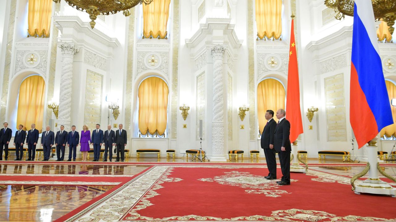 Russian President Vladimir Putin and Chinese President Xi Jinping at the Kremlin on June 5.