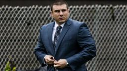 New York City police officer Daniel Pantaleo leaves his house Monday, May 13, 2019, in Staten Island, N.Y. A long-delayed disciplinary trial began Monday for Pantaleo, accused of using a banned chokehold in the July 2014 death of Eric Garner.  (AP Photo/Eduardo Munoz Alvarez)