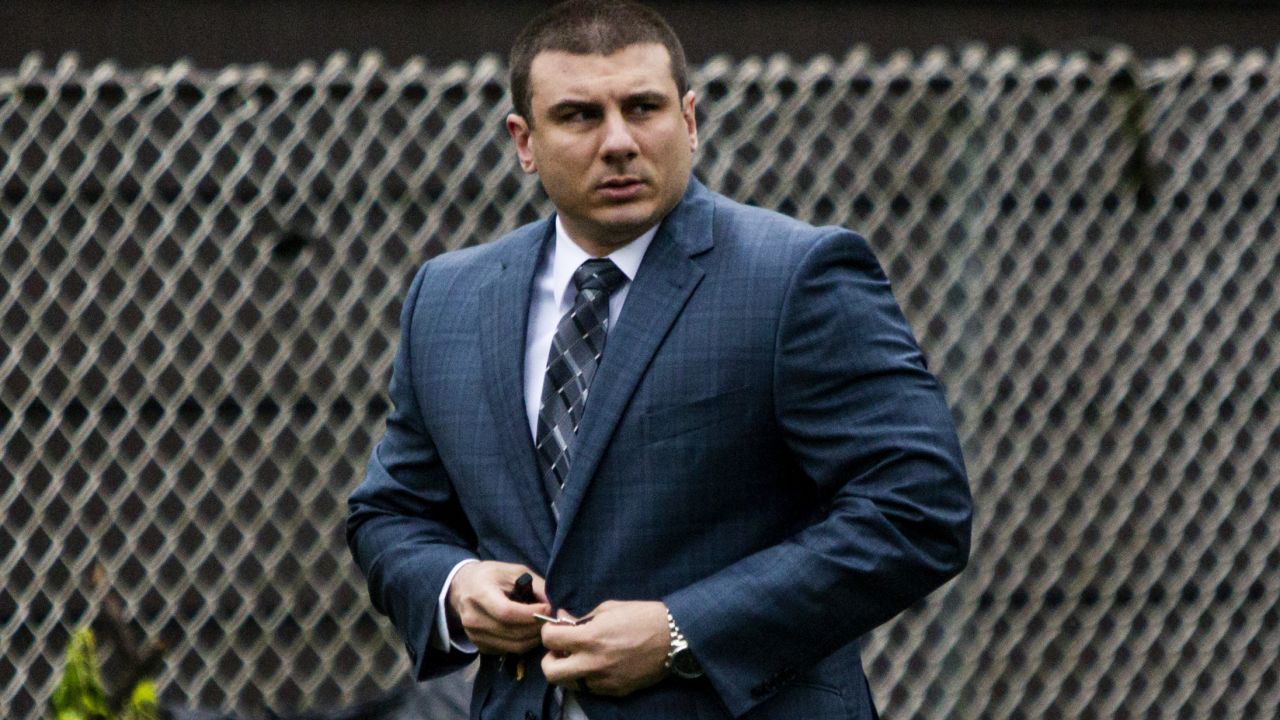 Daniel Pantaleo leaves his Staten Island house on May 13.