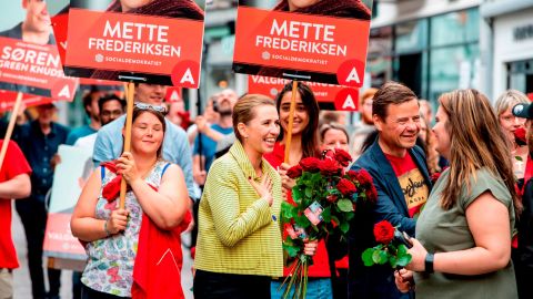 Mette Frederiksen meeting with voters in Aalborg, Denmark during her election campaign.