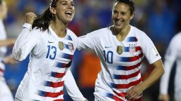 FRISCO, TX - OCTOBER 17:  Alex Morgan #13 and Carli Lloyd #10 of the United States during the CONCACAF Women's Championship final match at Toyota Stadium on October 17, 2018 in Frisco, Texas.  (Photo by Ronald Martinez/Getty Images)