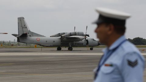 An Indian Air Force (IAF) AN-32 aircraft stands on the tarmac of Yelahanka air base ahead of Air Force Day celebrations in Bangalore, India, in this file photograph from 2015