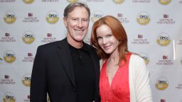 BEVERLY HILLS, CA - JUNE 09:   (EXCLUSIVE COVERAGE)  Husband Tom Mahoney and Actress Marcia Cross attends the Vintage Hollywood Fundraiser for Ocean Park Community Center at David Arquette's home on June 9, 2012 in Beverly Hills, California.  (Photo by Tiffany Rose/WireImage)