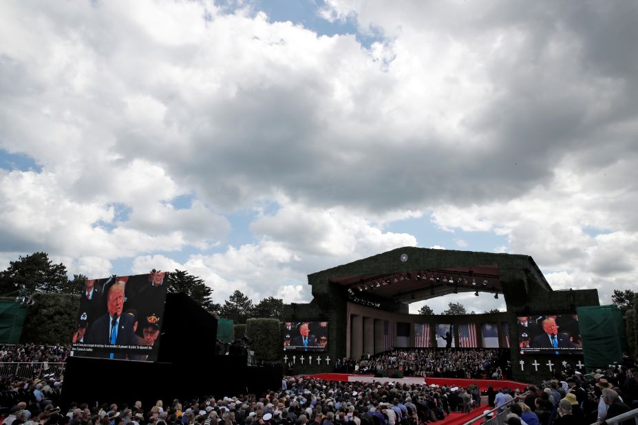 Trump addresses the commemoration ceremony in France.