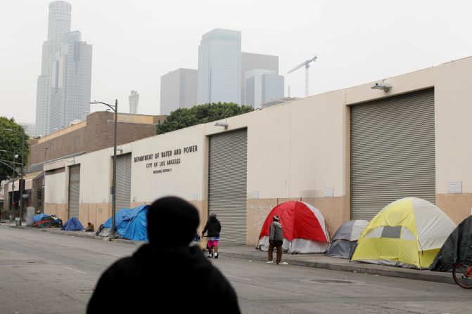 Tents and tarps erected by homeless people are shown along the sidewalks in Skid Row on June 4.