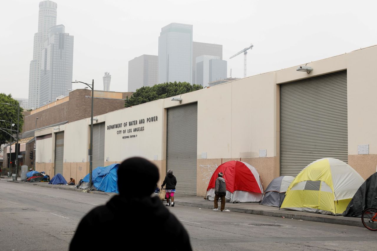 Tents and tarps erected by homeless people are shown along the sidewalks in Skid Row on June 4.
