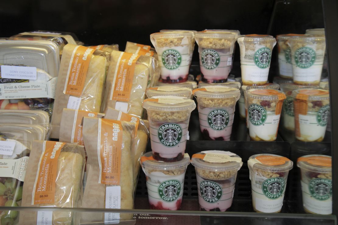 Starbucks sells food, juice and water in addition to tea and coffee. 