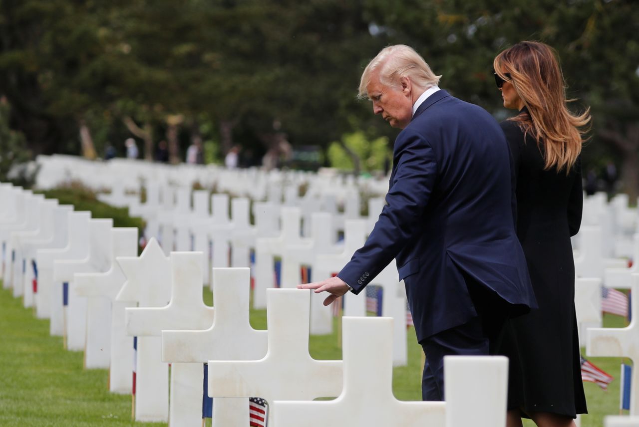 US President Donald Trump and First Lady Melania Trump visit the Normandy American Cemetery to commemorate the 75th anniversary of the D-Day landings in Normandy, France, on Thursday.