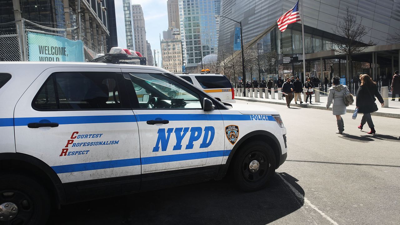 NEW YORK, NY - MARCH 20:  A police car sits in front of One World Trade at ground zero in Manhattan on March 20, 2017 in New York City. Senate Minority Leader Chuck Schumer has been voicing criticism of President Donald Trump's proposed budget that could cut as much as $190 million from New York City efforts to fight terrorism. Following two major terrorist attacks and numerous foiled plots, New York City is considered the nation's prime target for terrorists. The NYPD has stated that it costs $500,000 a day to pay for the nearly 200 police officers in and around Trump Tower on Fifth Ave.  (Photo by Spencer Platt/Getty Images)