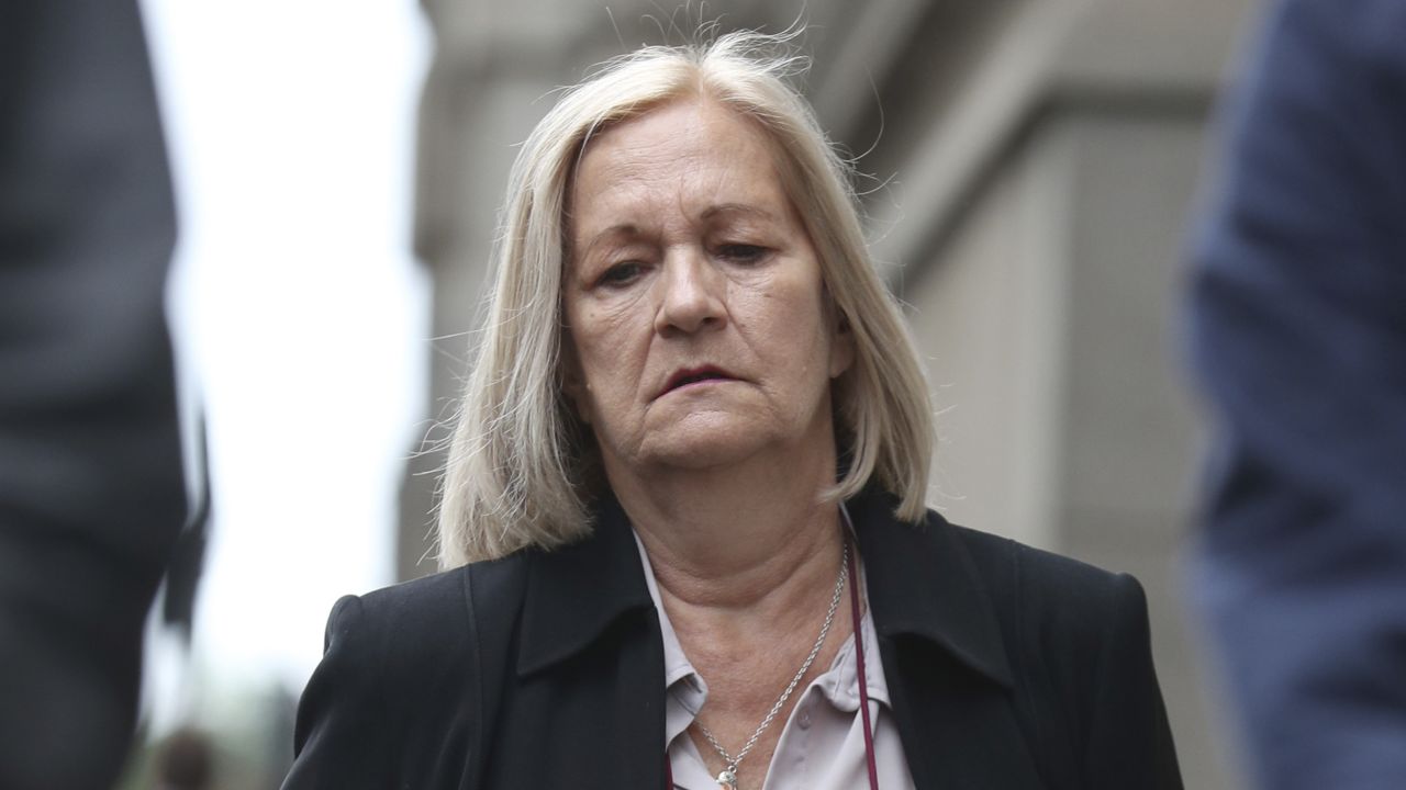 Georgina Challen court case. Sally Challen as she arrives at the Old Bailey ahead of a fresh trial for the death of her husband Richard Challen. Picture date: Friday June 7, 2019. Challen, 65, claims she suffered years of controlling and humiliating abuse before she killed 61-year-old Richard Challen in August 2010. The mother-of-two, who is known as Sally, had been jailed for life for the murder of the former car dealer following a trial at Guildford Crown Court in 2011, but the conviction was quashed last month. See PA story COURTS Johnson. Photo credit should read: Yui Mok/PA Wire URN:43371182 (Press Association via AP Images)