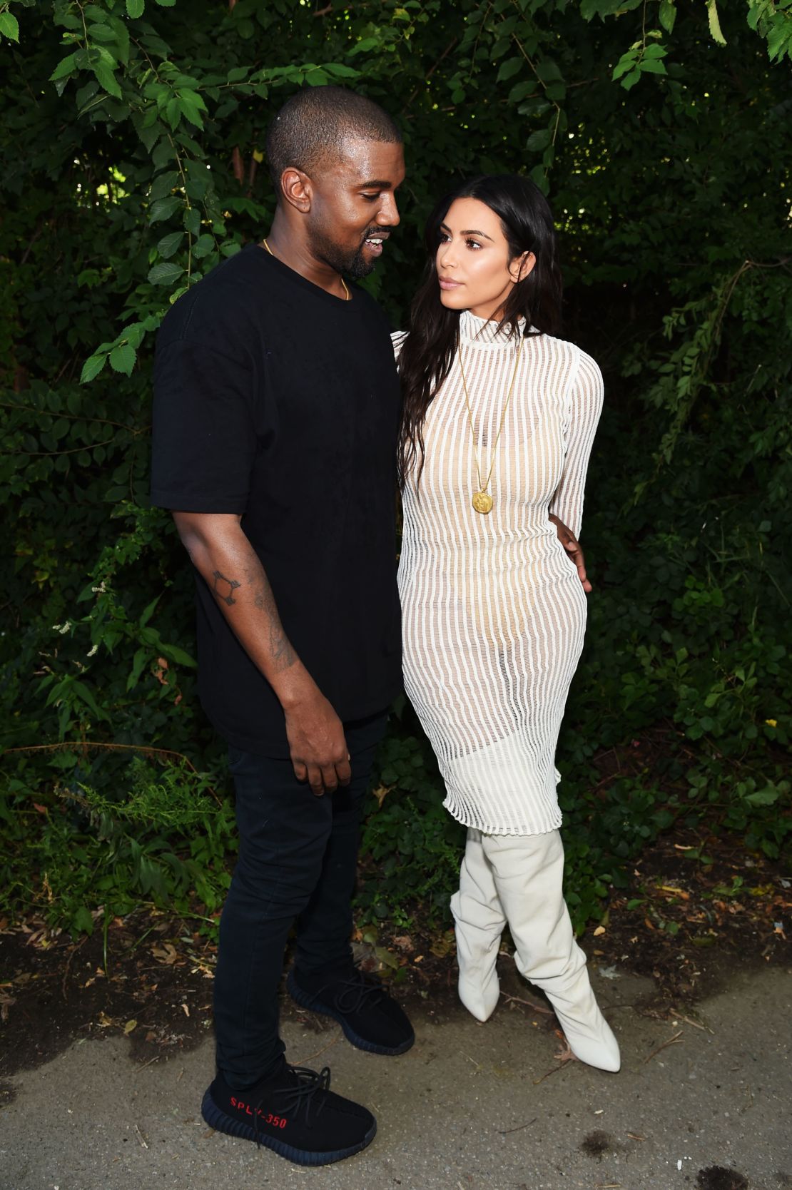 Kanye West and Kim Kardashian West at a fashion line event in 2016.  
