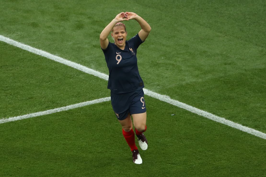 Eugenie Le Sommer celebrates France's first goal.