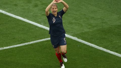 Eugenie Le Sommer celebrates France's first goal.
