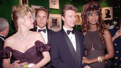 At a Rolling Stone magazine party at the Four Seasons in 1992: Melanie Griffith and her then-husband, Don Johnson, with the late David Bowie and his wife, Iman.