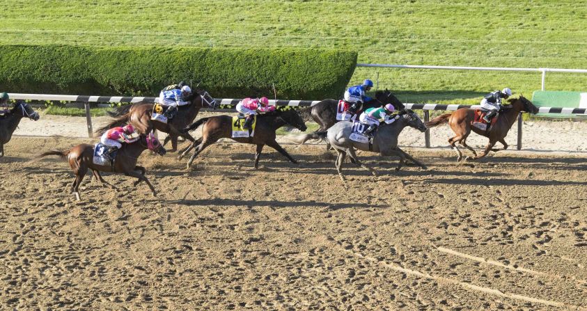 Sir Winston pulls ahead of the pack on the final stretch of the main event Saturday.