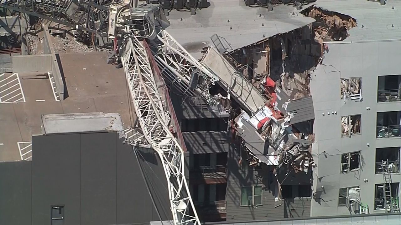 A crane fell onto an apartment complex in Dallas, Texas, on June 9, 2019. 