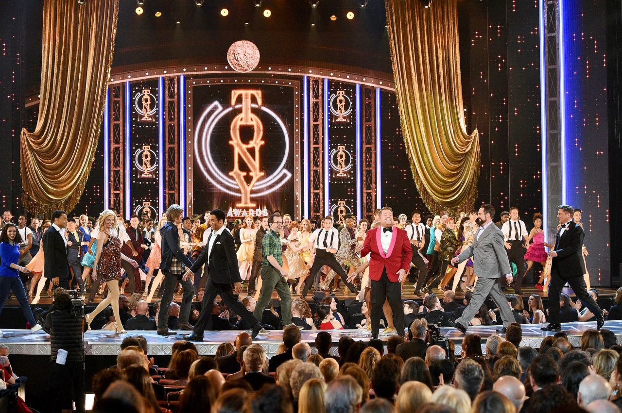 James Corden performs onstage during the opening number of the 2019 Tony Awards.