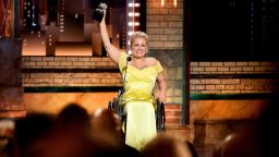 NEW YORK, NEW YORK - JUNE 09: Ali Stroker accepts the Best Performance by an Actress in a Featured Role in a Musical award for Rodgers & Hammerstein's Oklahoma! onstage during the 2019 Tony Awards at Radio City Music Hall on June 9, 2019 in New York City. (Photo by Theo Wargo/Getty Images for Tony Awards Productions)