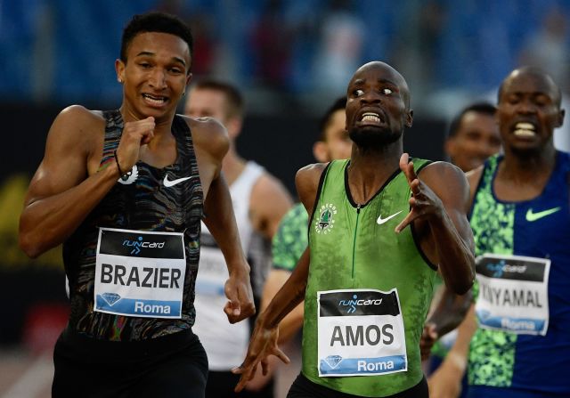 USA's Donovan Brazier, left, competes on his way to win the Men's 800m ahead of Botswana's Nijel Amos, center, during the IAAF Diamond League competition on June 6, 2019 at the Olympic stadium in Rome.