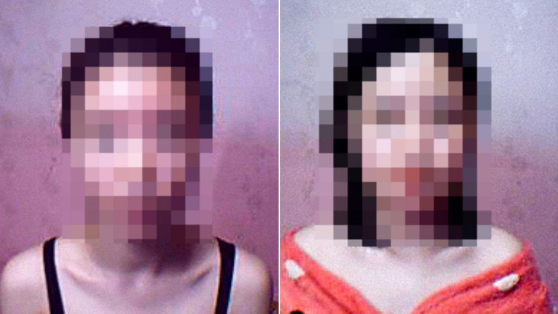 The blurred faces of the two women who escaped from cybersex slavery.