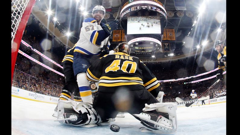 Tuukka Rask #40 of the Boston Bruins allows a second period goal to Ryan O'Reilly (not pictured) #90 of the St. Louis Blues in Game Five of the 2019 NHL Stanley Cup Final at TD Garden on June 6, 2019 in Boston.