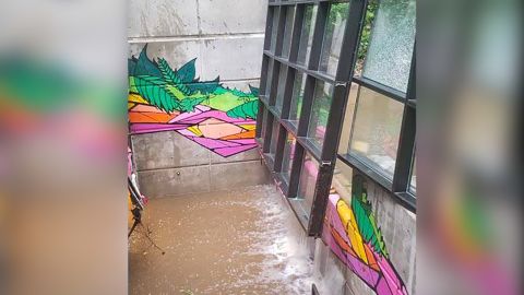 Flooding at Duke University after heavy rainfall Saturday.