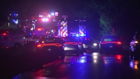 Emergency vehicles respond to flooding deaths in Lincolnton, North Carolina, Saturday night. 