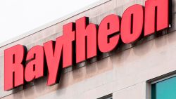 The Raytheon logo is seen on a building in Annapolis Junction, Maryland, on March 11, 2019. (Photo by Jim WATSON / AFP)