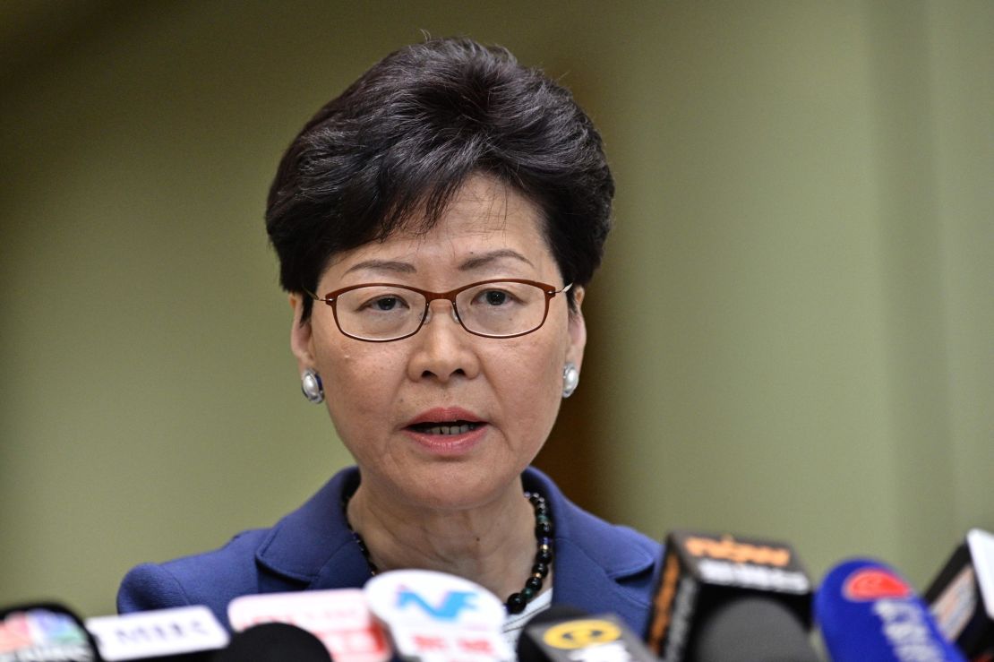 Chief Executive Carrie Lam holds a press conference in Hong Kong on June 10, 2019, a day after the city witnessed its largest street protest in at least 15 years as crowds massed against plans to allow extraditions to China.