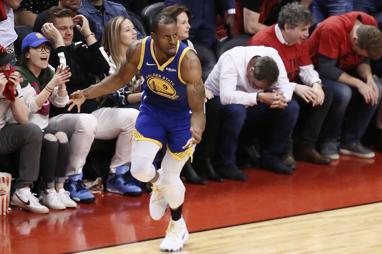 Warriors swingman Andre Iguodala broke the hearts of Raptors fans with a key 3-pointer late in Game 2. Golden State won 109-104 to even the series at one game apiece.