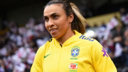 NOTTINGHAM, ENGLAND - OCTOBER 06: Marta of Brazil leads her team out during the International Friendly match between England Women and Brazil Women at Meadow Lane on October 6, 2018 in Nottingham, England. (Photo by Nathan Stirk/Getty Images)