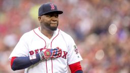 BOSTON, MA - OCTOBER 2: David Ortiz #34 of the Boston Red Sox is introduced during an honorary retirement ceremony in his final regular season game at Fenway Park against the Toronto Blue Jays on October 2, 2016 at Fenway Park in Boston, Massachusetts. (Photo by Billie Weiss/Boston Red Sox/Getty Images)