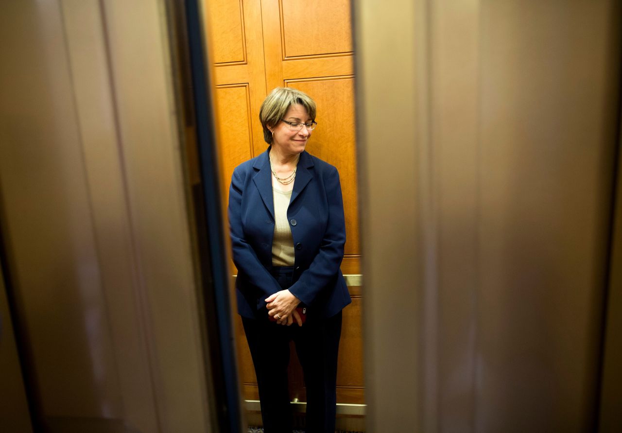 Klobuchar gets on an elevator on Capitol Hill in October 2013.