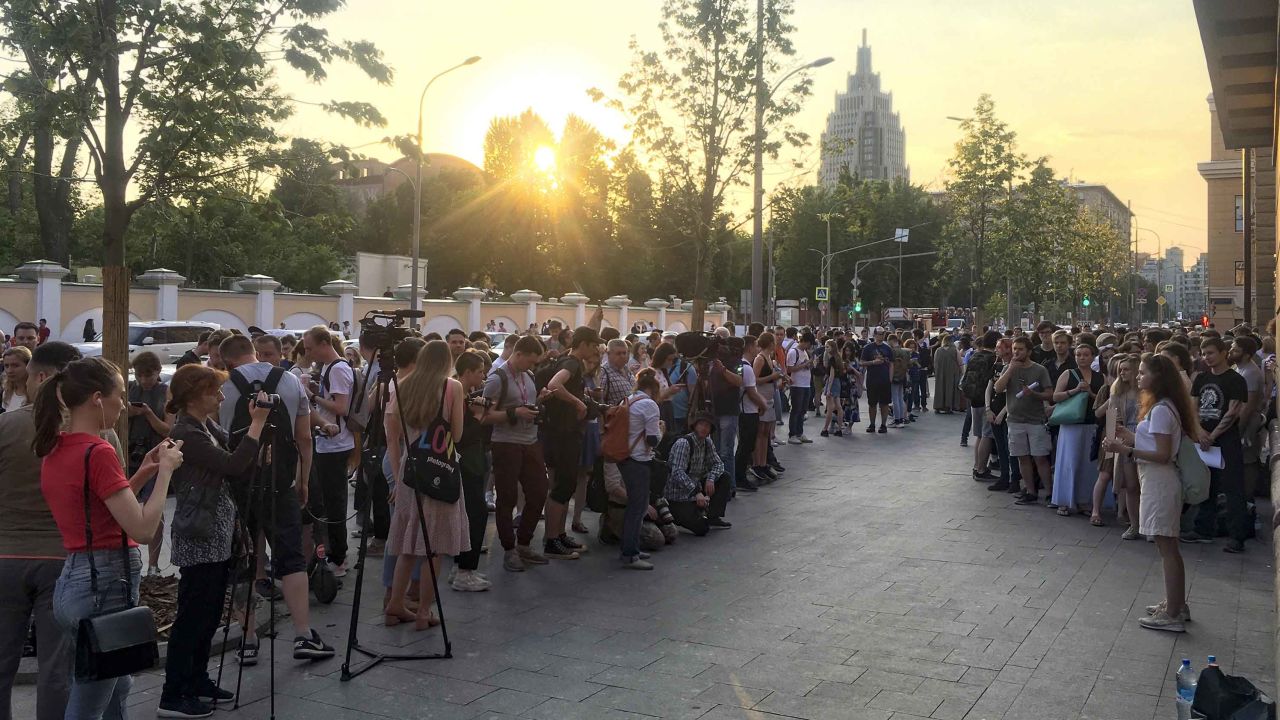 A protest outside a government building in Moscow on Friday.