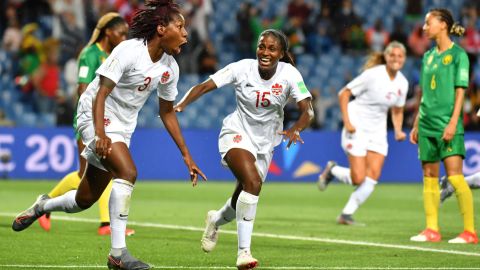 Canada's Kadeisha Buchanan celebrates her country's first goal at the 2019 World Cup. 