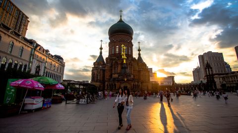 The Russian Orthodox Saint Sophia Cathedral was built in 1907 and is a landmark of Harbin, which has the nickname "Oriental Moscow."
